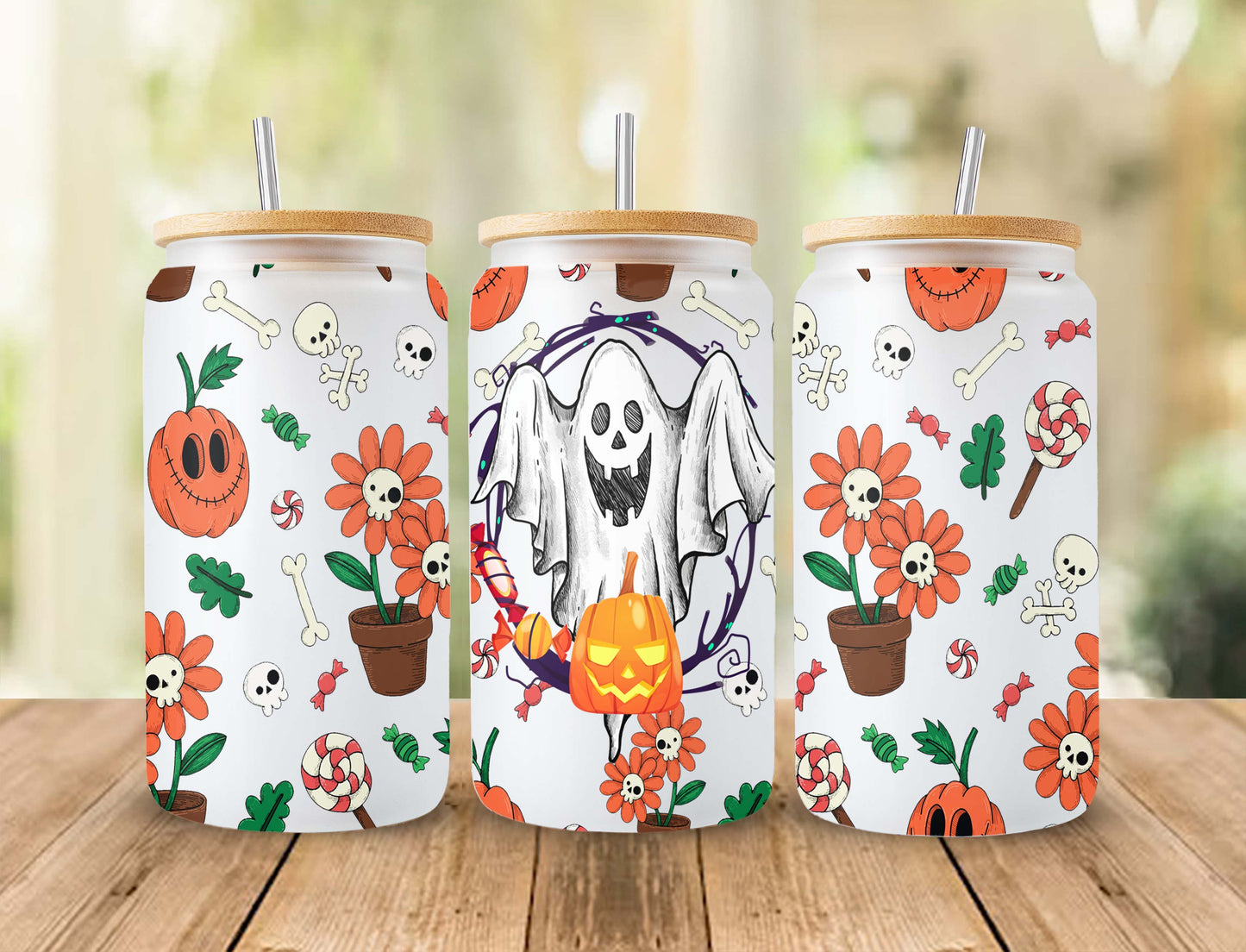 Halloween Bundle 16oz Libbey Glass Can Wrap, Spooky Season Glass Can, Retro Halloween Frosted Glass, Momster Spooky, Cute Ghost Libbey