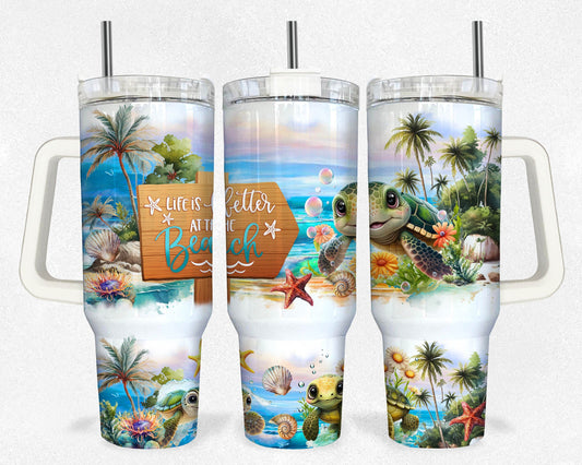 Sea turtle ocean 40oz wrap, Sublimation design templates, 40oz png Digital download. Clip art download, 40oz tumbler with handle - VartDigitals