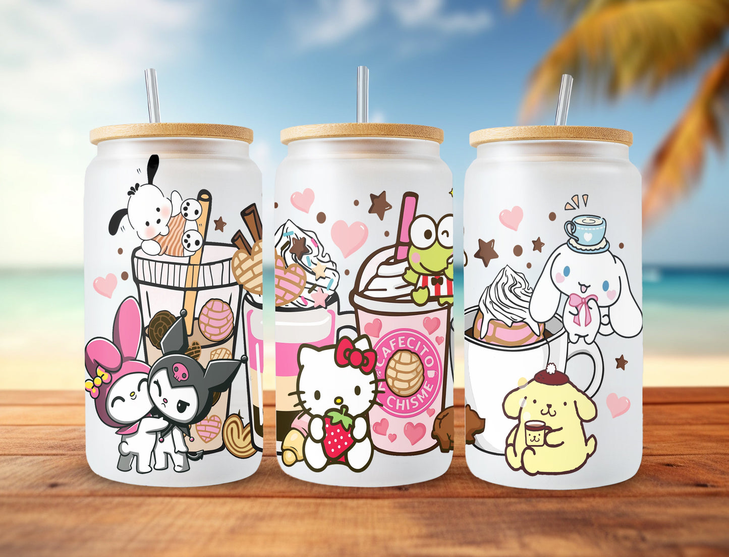 Kawaii Pink Cafecito Y Chisme Tumbler Wrap, Cartoon Tumbler Wrap, 16oz Can Glass Wrap, Friends Coffee Wrap, Hello Cat Png - VartDigitals