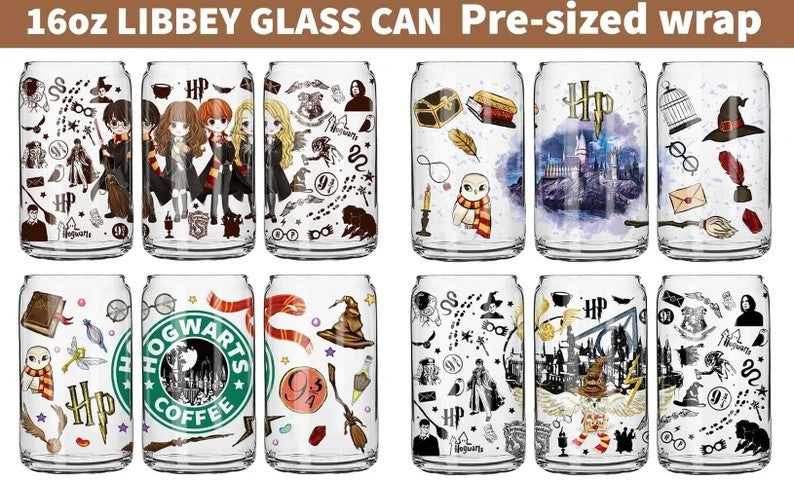 Potterhead PNG, Libbey Glass PNG, Can Glass Wrap PNG, 16oz Can Glass png, Magic Can Glass Full Wrap png, 16oz Coffee Glass png, Libbey png - VartDigitals