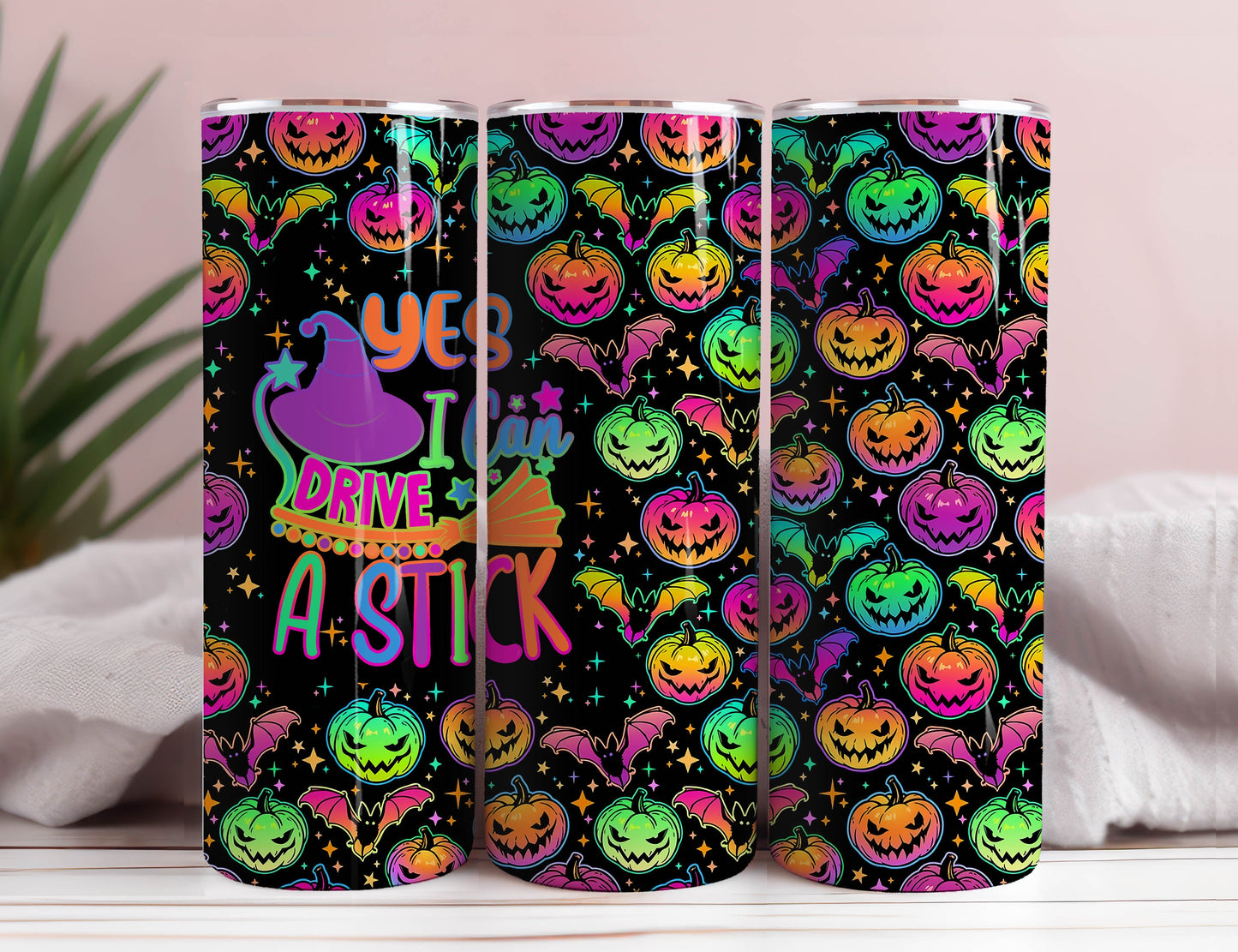 Bright Multicolored Halloween Pumpkins Tumbler Wrap, Colorful Pumpkin Halloween Sublimation Design, 20oz Skinny Tumbler, Pumpkin Tumbler PNG