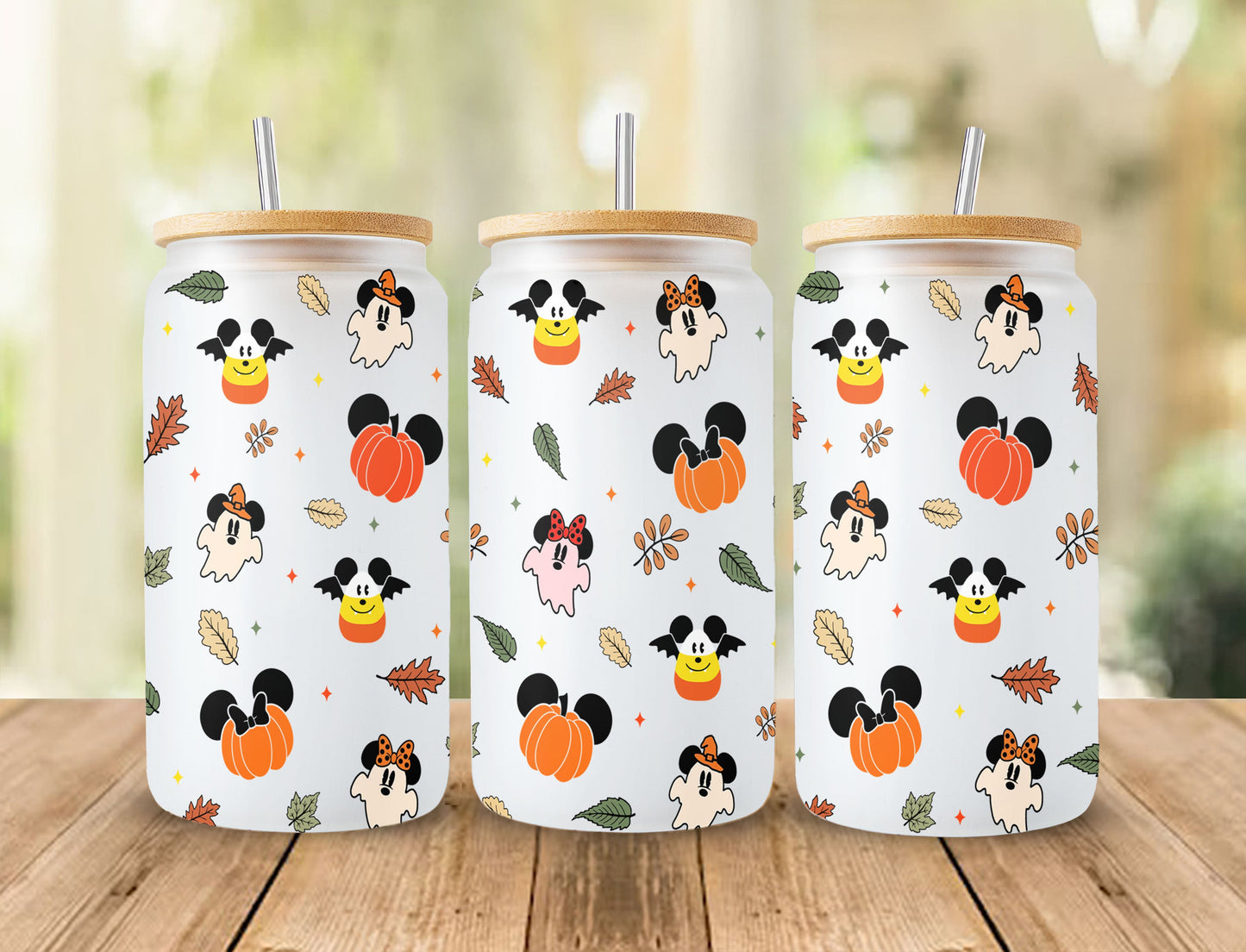 Halloween Mickey Ears Glass Wrap PNG, Mickey Ears Bundle PNG, Mickey Ghosts Glass Wrap, Pumpkin PNG, 16oz Libbey Full Wrap PNG, Can Glass PNG