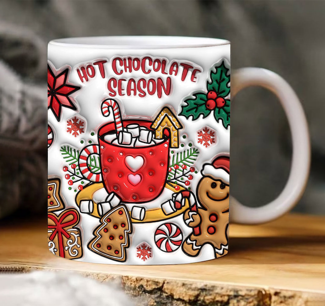 3D Hot Chocolate Season Inflated Mug Wrap, Puffy Gingerbread Mug, 3D Candy Cane Mug, Xmas Holiday Mug, Hot Cocoa Png, Christmas Gift - VartDigitals