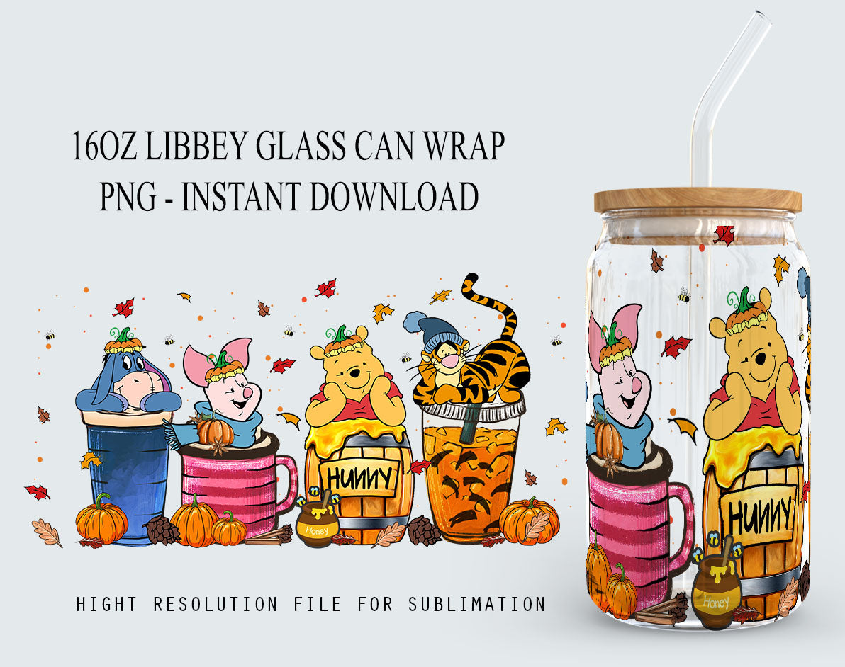 Winnie Halloween Designs 16oz Libbey Glass Can Tumbler, Hallothankmas Design Glass Can png,16oz Libbey Wrap PNG, Halloween Png 2