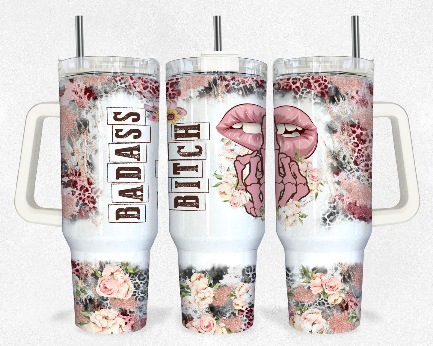 Badass Bitch Energy 40oz Tumbler Wrap - PNG Tumbler Design Sublimation Designs Downloads - Seamless Sublimation Tumbler with Handle Wrap - VartDigitals