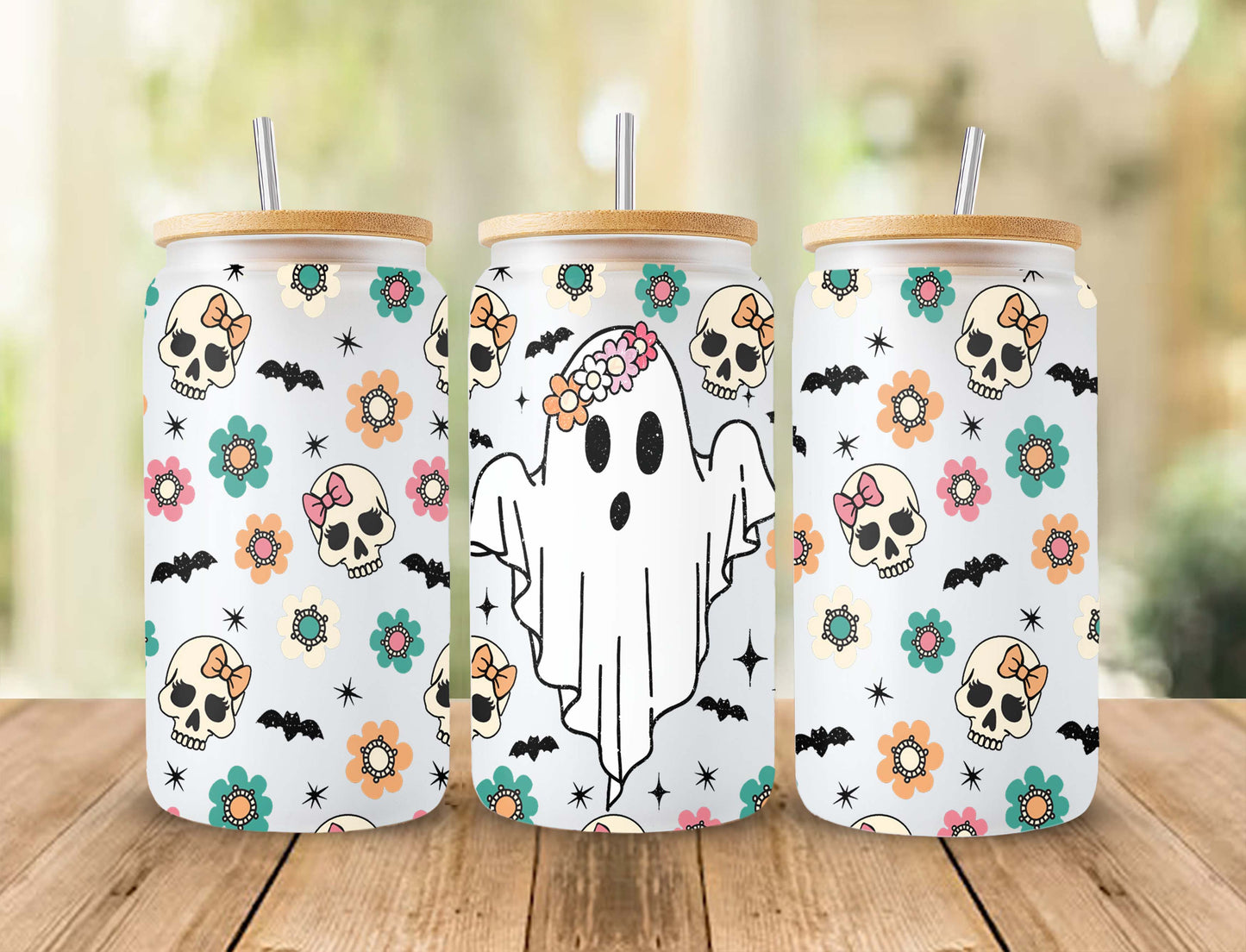 Halloween Bundle 16oz Libbey Glass Can Wrap, Spooky Season Glass Can, Retro Halloween Frosted Glass, Momster Spooky, Cute Ghost Libbey