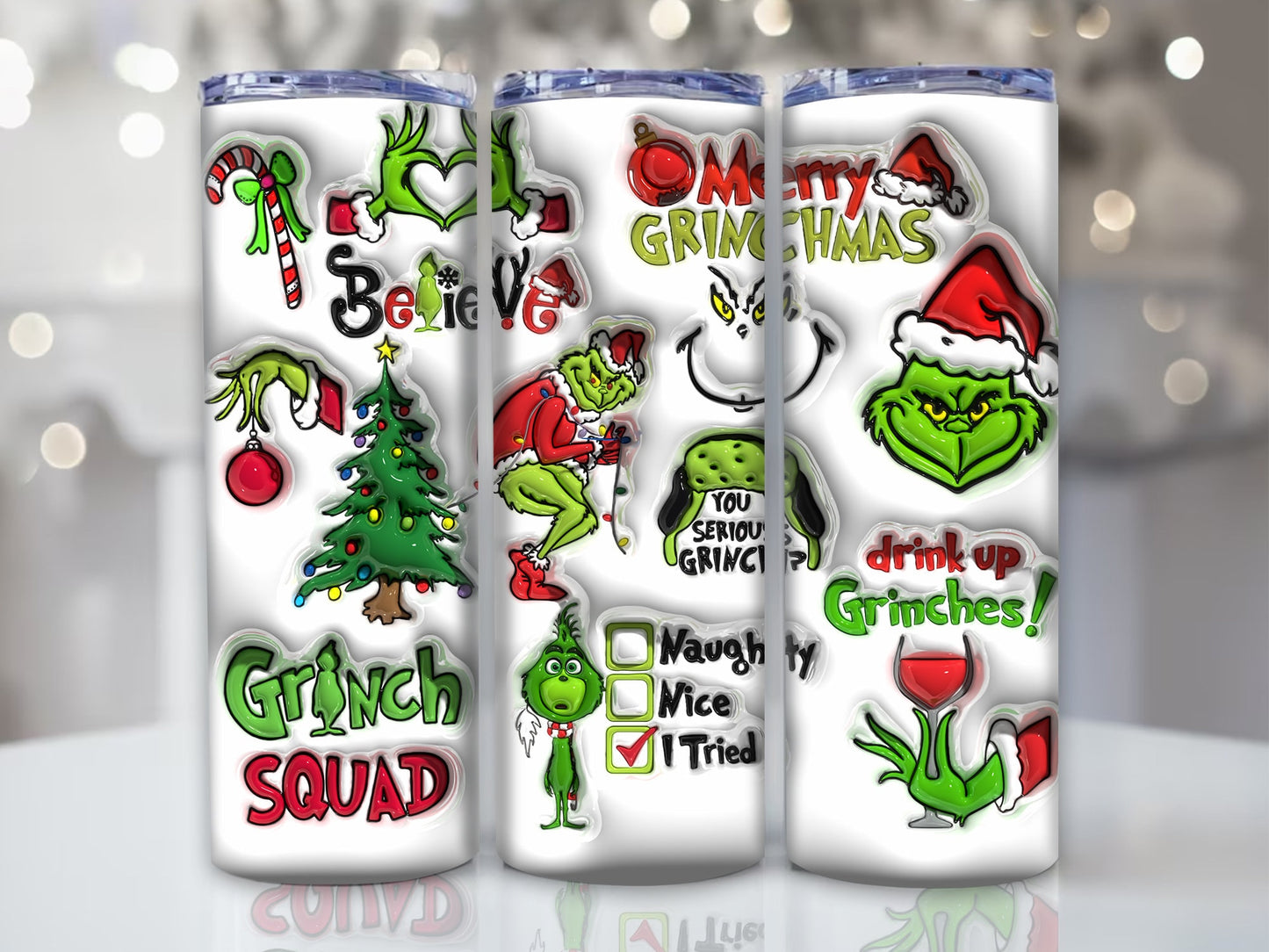 3D Inflated Christmas Tumbler Wrap, Retro Merry Christmas Png, 3D Christmas Png, Christmas Ornament, Christmas Sublimation, Christmas Vibes 2