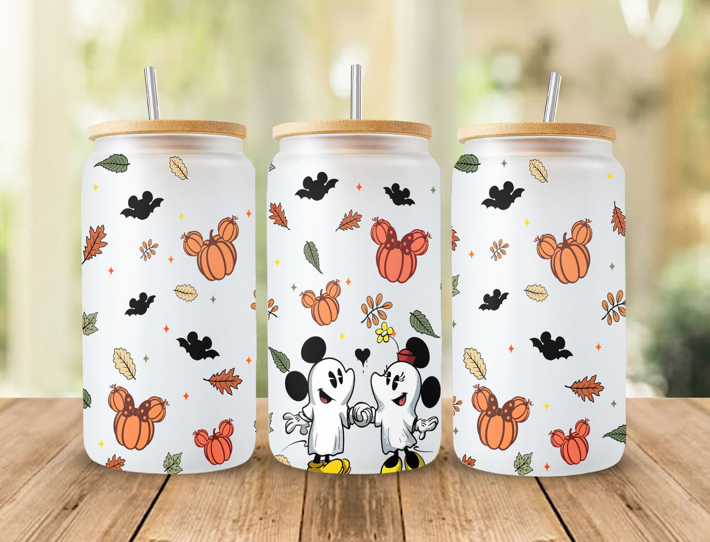 Halloween Mickey Ears Glass Wrap PNG, Mickey Ears Bundle PNG, Mickey Ghosts Glass Wrap, Pumpkin PNG, 16oz Libbey Full Wrap PNG, Can Glass PNG