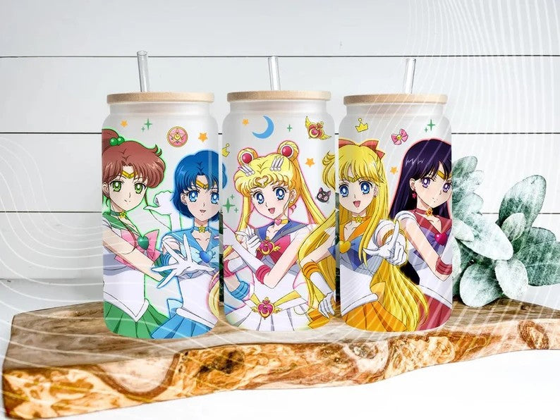 Anime Sailor Girls Tumbler Wrap, Libbey 16ozGlass Can Design, Anime Tumbler - Sublimation Design Digital Download - PNG Active - VartDigitals