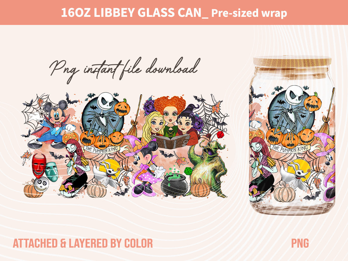 Halloween Cartoon 16oz Png, 16oz Can Glass, Cartoon Tumbler, Sublimation Design, Spooky Vibes, Spooky Season Png Download, Halloween Png - VartDigitals