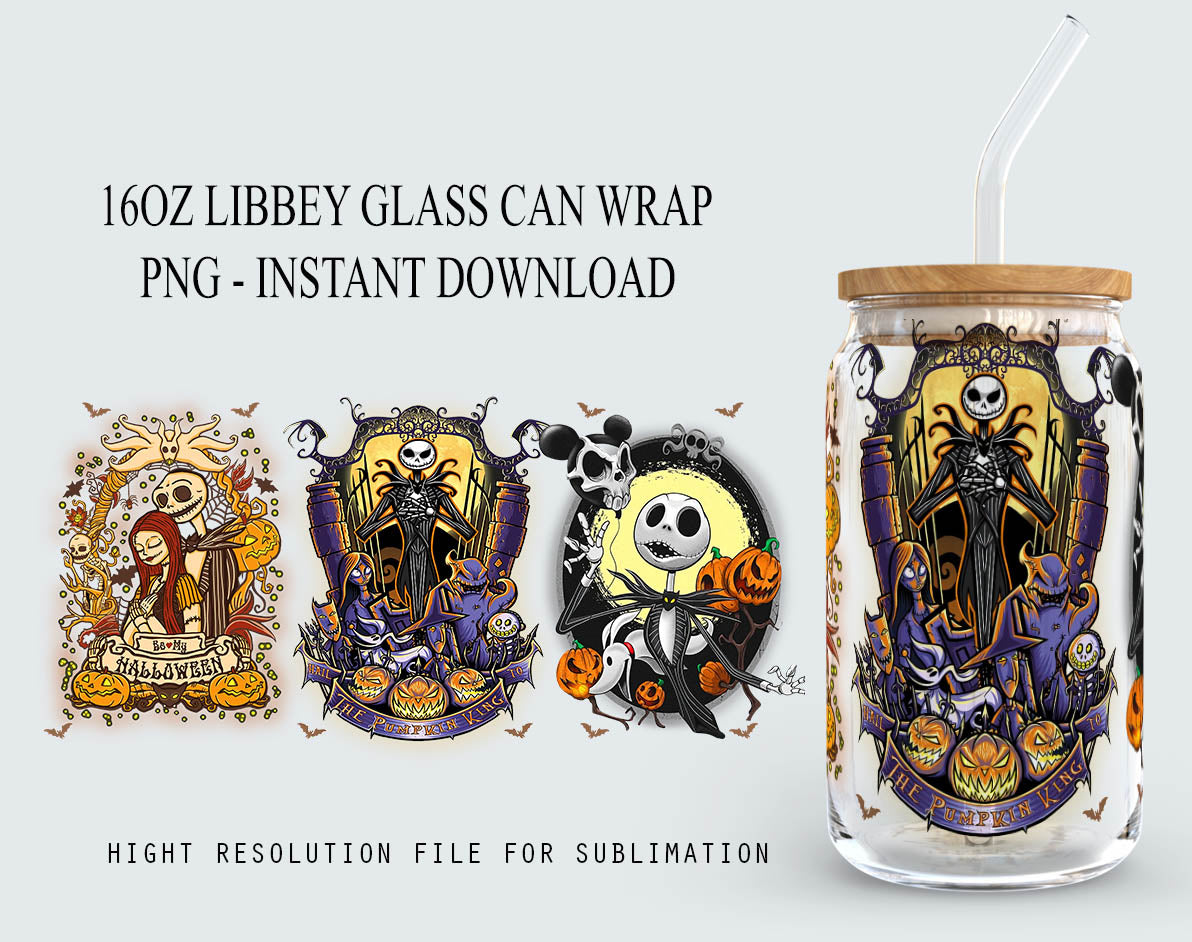 Halloween Bundle 16oz libbey can Cartoon PNG, 16oz Glass Can Wrap, 16oz Libbey Can Glass, Catoon kids Tumbler Wrap, Full Glass Can Wrap 3