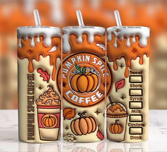 3D Pumpkin Spice Coffee Inflated Tumbler Wrap, 3D Fall Coffee Puffy Tumbler Wrap, 3D Puff Pumpkin Spice 20oz Tumbler Sublimation, Autumn Pumpkin