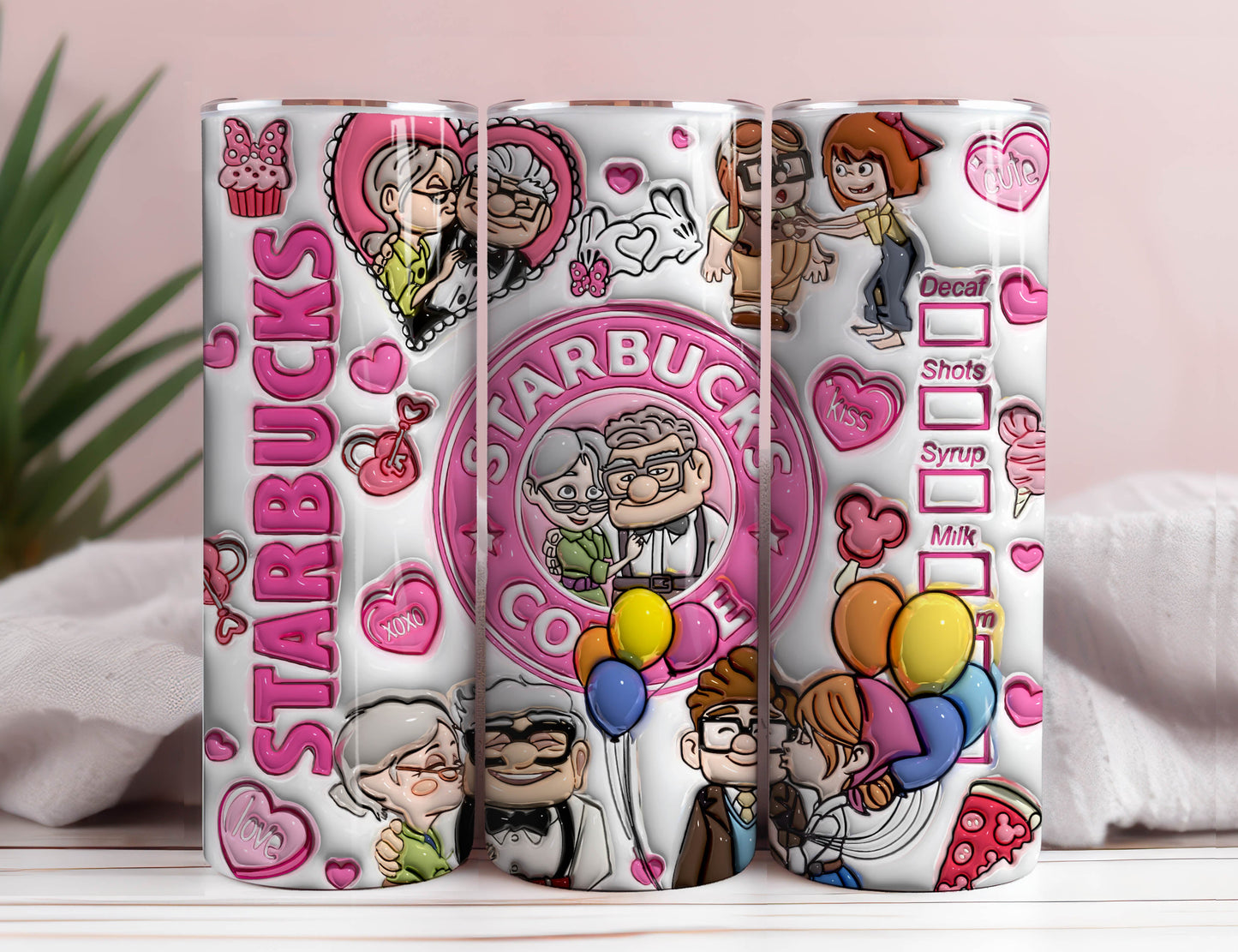 3D Inflated Cartoon Valentine Coffee Tumbler Wrap, 3D Up Movie Valentine Tumbler Png, 20 oz Skinny Love Tumbler Png, Heart Tumbler Png