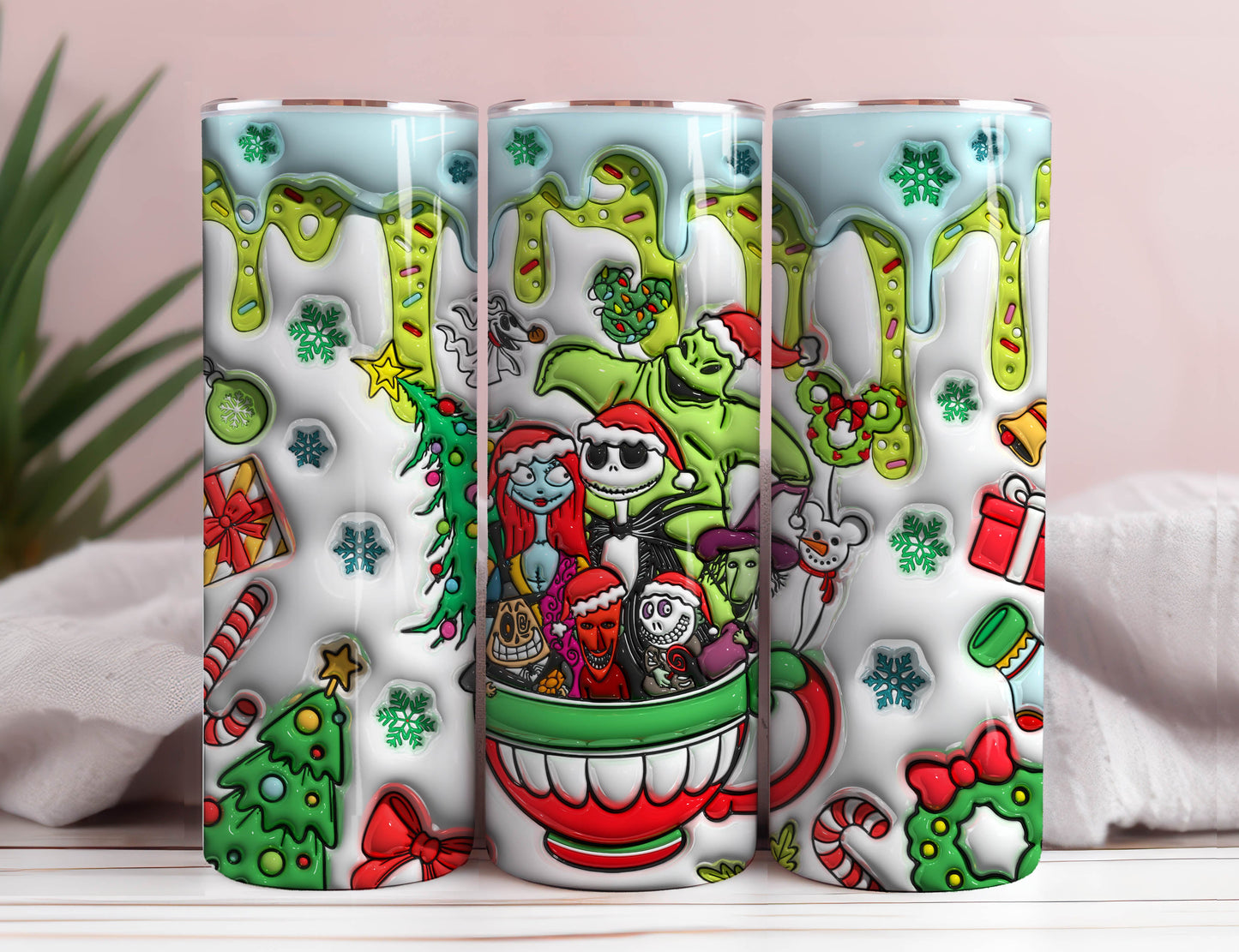 3D Inflated Cartoon Christmas Tumbler Wrap, Christmas 20oz Skinny Tumbler, Merry Christmas, Nightmare Before, Christmas Png, Tumbler Wrap