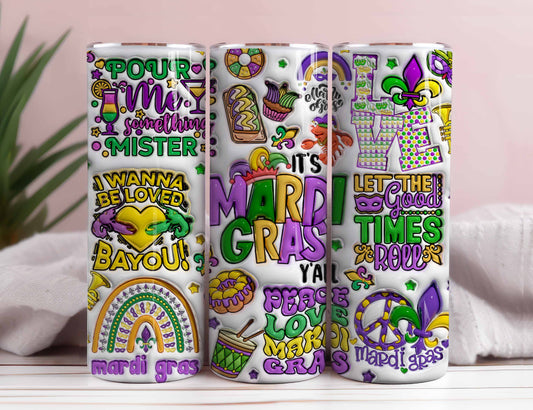 3D Inflated Mardi Gras 20 oz tumbler png, It's Mardi Gras Y all tumbler wrap png, Happy Mardi Gras 20 oz tumbler designs, New Orleans png