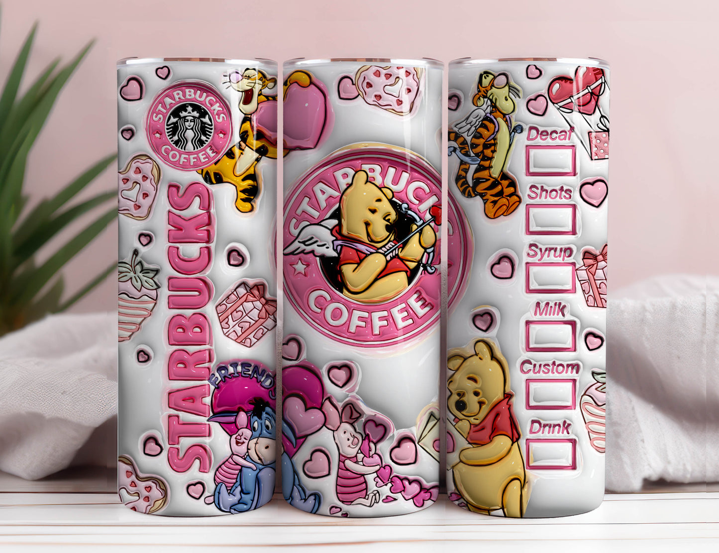 3D Inflated Pooh Valentine Tumbler Wrap, Winnie 3D Pink Valentine Inflated Tumbler Wrap, Happy Valentine Day,Valentine Tumbler Wrap,PNG File