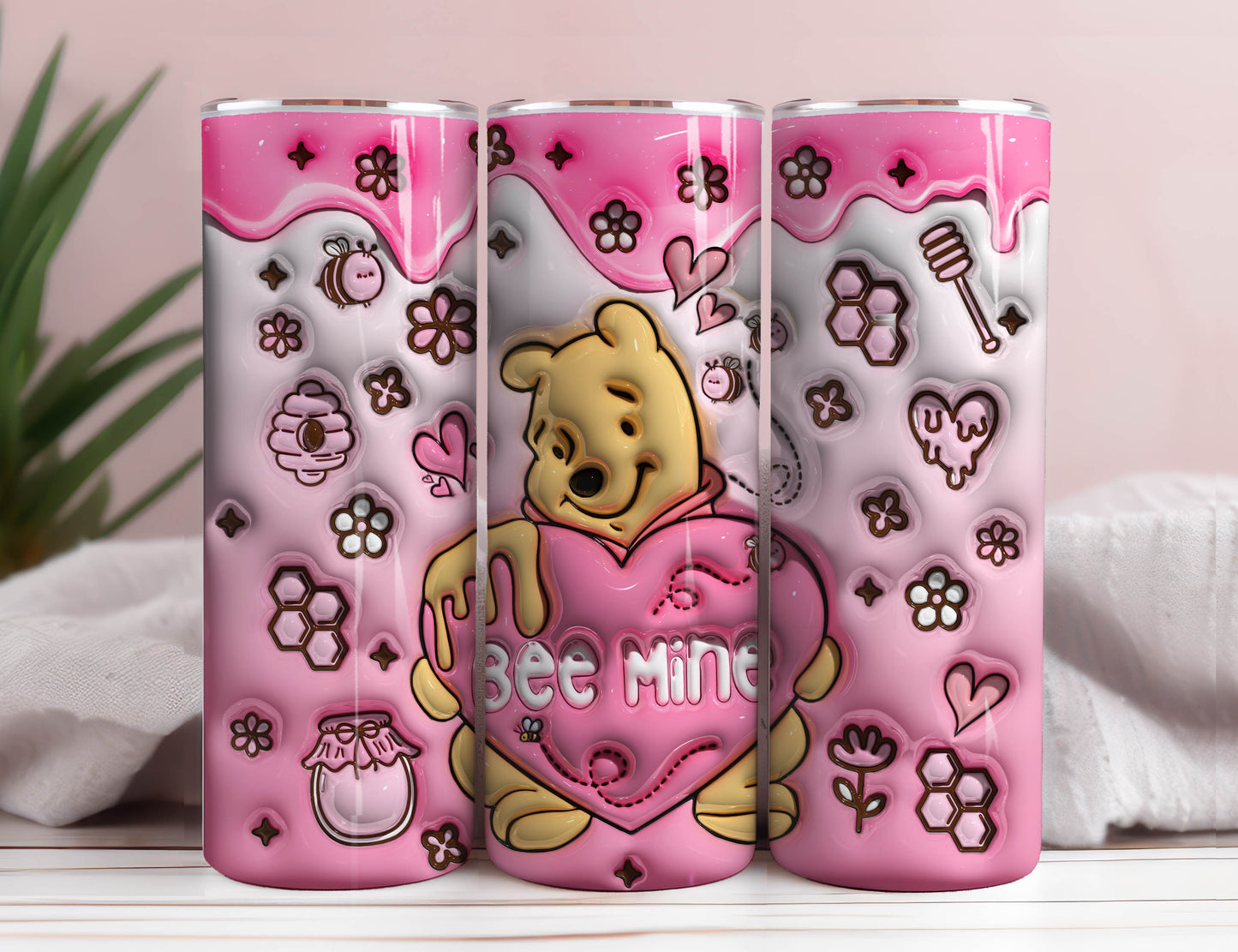 3D Inflated Pooh Valentine Tumbler Wrap, Winnie The Pooh 3D Inflated Tumbler Wrap, Puffy Tumbler, Happy Valentine's Day, Png Download