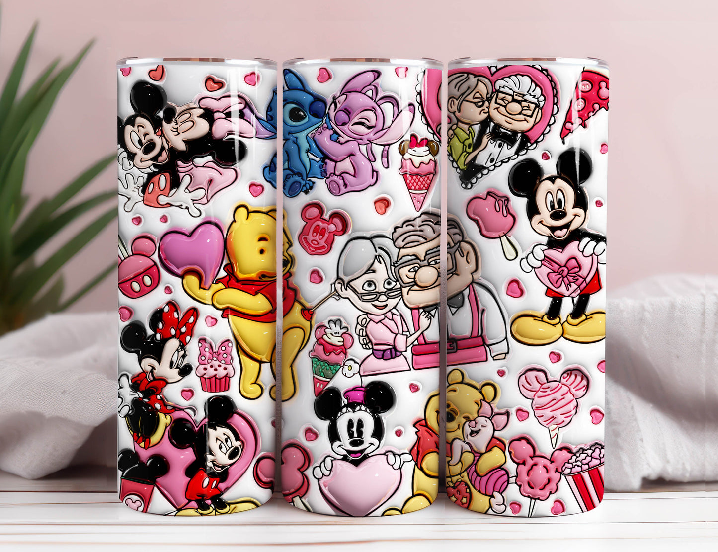 3D Inflated Cartoon Valentine Tumbler Wrap, Mouse Valentine 3D Inflated Tumbler Wrap, Up Movie Tumbler Png, Bear Valentine