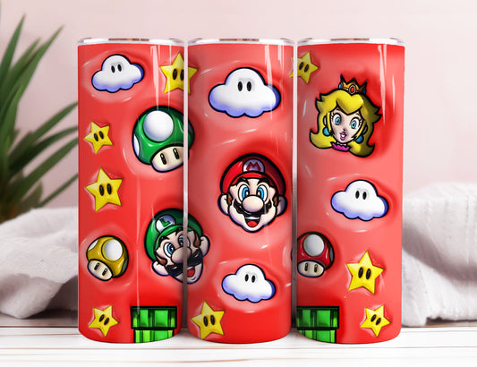 3D Inflated Super Cartoon Skinny Tumbler 20oz Design, 3D Funny Movie Sublimation Wraps, Tumbler Wrap Design Png, Digital Download, Mario Png