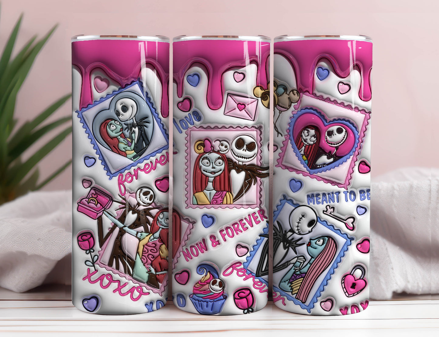 3D Jack And Sally Valentine Tumbler Design PNG, 3D Inflated Valentine Tumbler Wraps, 20oz Skinny Tumbler, Xoxo Png, PNG Digital Download