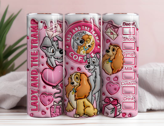 3D Lady and the Tramp Valentine Tumbler Design PNG, 3D Inflated Valentine Tumbler Wrap, Dog Lover Valentine Tumbler Wrap, Valentine Coffee