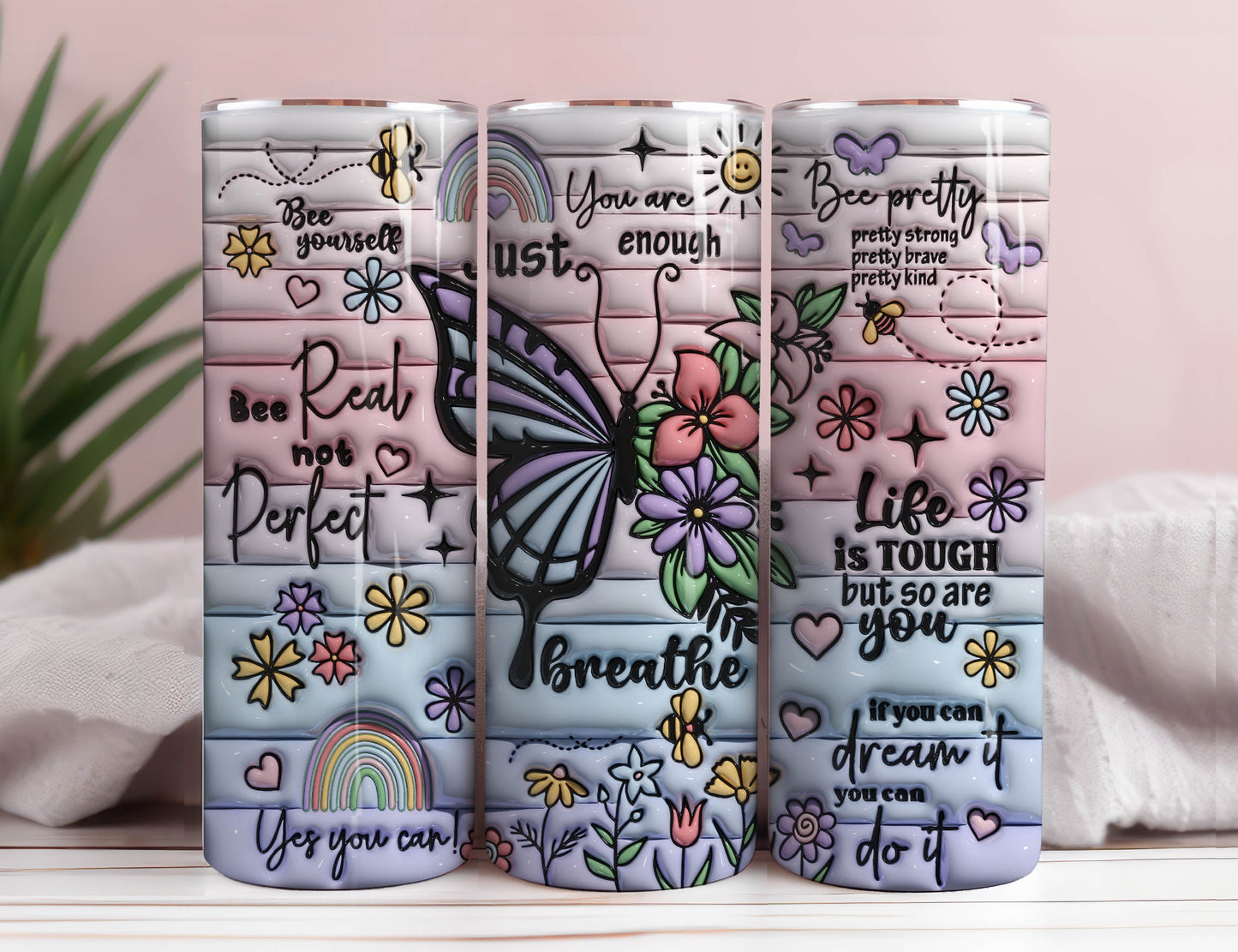 3D Positive Affirmations Inflated Tumbler Wrap 3D Puff Butterflies Inspirational Quotes Self Love Puffy Motivational Designs Downloads