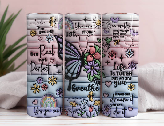 3D Positive Affirmations Inflated Tumbler Wrap 3D Puff Butterflies Inspirational Quotes Self Love Puffy Motivational Designs Downloads