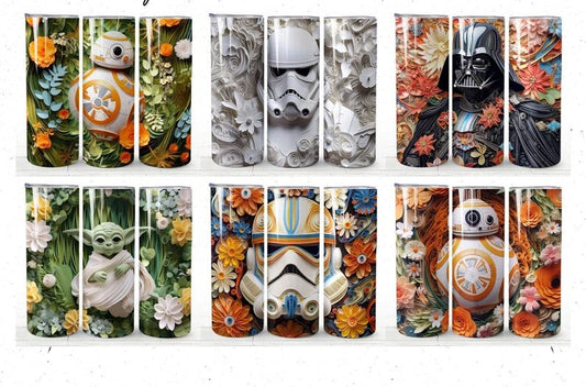 3D Star Wars Tumbler, 3D Cartoon Tumbler, 3D Paper Quilling Tumbler, Full Tumbler Wrap, Skinny Tumbler, Instant Download, Png Download