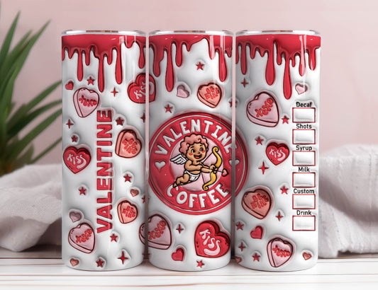 3D Valentine Coffee Inflated Tumbler Wrap, Conversation Hearts Puffy Tumbler Sublimation Design, Cupid Vibes, Valentines Day Puffy Design