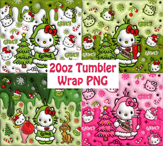 Bundle 4+ 3D Cat Christmas Tumbler, 20oz Straight Skinny Wrap, Spring Flower Pink Cat PNG, Tumbler Wrap, Full Tumbler Wrap, Cartoon Tumbler