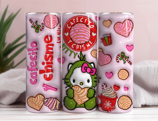 3D Inflated Cat Coffee Tumbler, 20oz Straight Skinny Wrap, Spring Flower Pink Cat PNG, Tumbler Wrap, Full Tumbler Wrap, Cartoon Christmas Tumbler