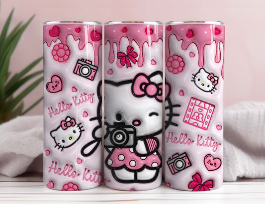 3D Pink Cat Christmas Coffee Tumbler, 20oz Straight Skinny Wrap, Spring Flower Pink Cat PNG, Tumbler Wrap, Full Tumbler Wrap, Cartoon Christmas Tumbler