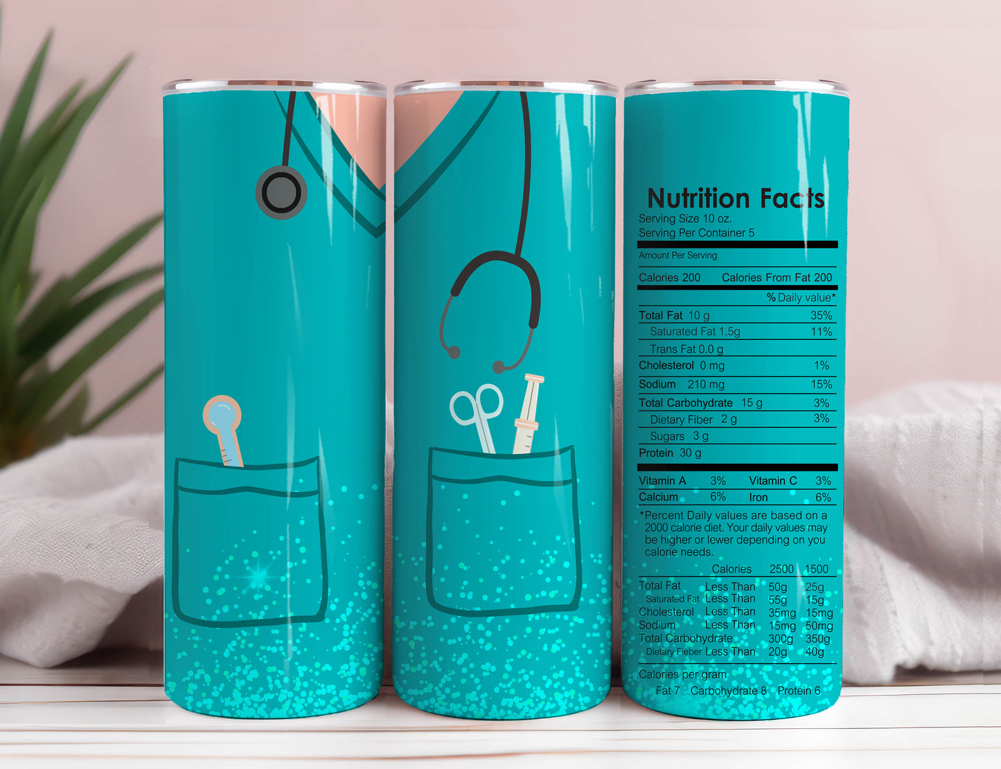 Nurse Nutrition Facts 20 oz Skinny Tumbler, Nurse Grey Hair Sublimation Design Template, Straight and Warped Design, PNG tumblers 2