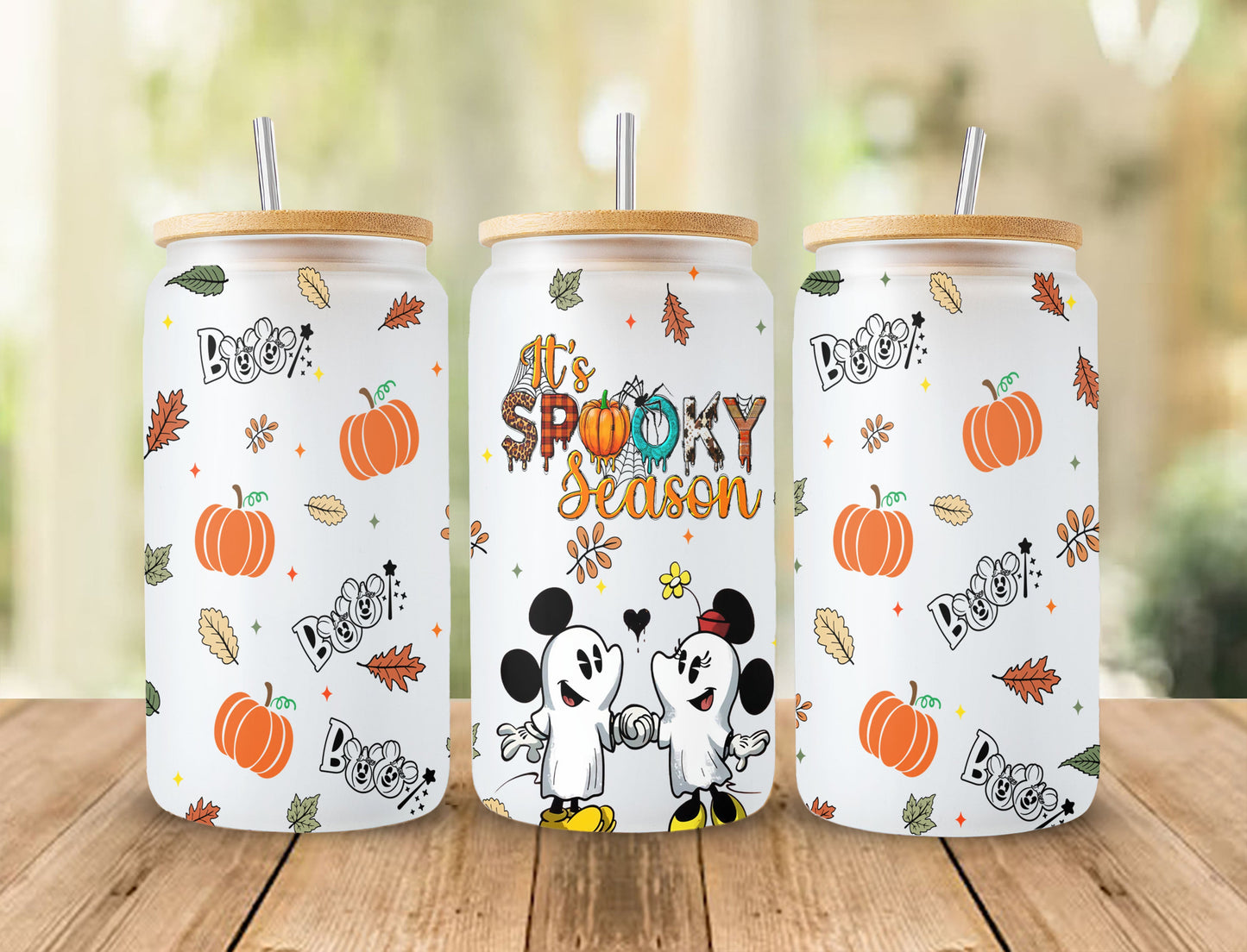 Halloween Mickey Ears Glass Wrap PNG, Mickey Ears Bundle PNG, Mickey Ghosts Glass Wrap, Pumpkin PNG, 16oz Libbey Full Wrap PNG, Can Glass PNG