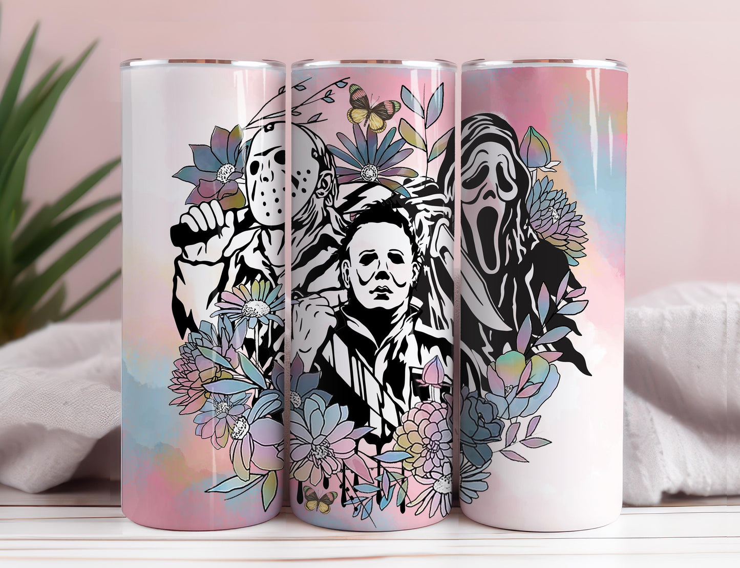 Horror Characters 20oz Skinny Straight Designs, Horror Movie Tumbler Designs, Digital download, Cartoon Character Tumbler Wrap PNG, PNG Download