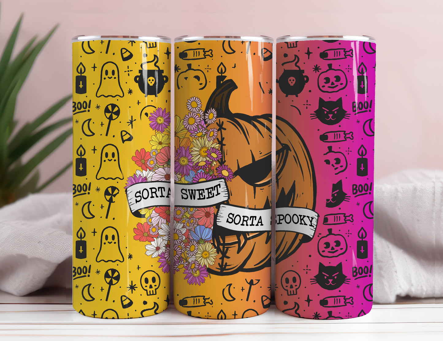 Sorta Sweet Sorta Spooky Seamless Tumbler Wrap, Floral Pumpkin Png, 20 oz Tumbler Wrap, Halloween Tumbler Wrap, Spooky Tumbler