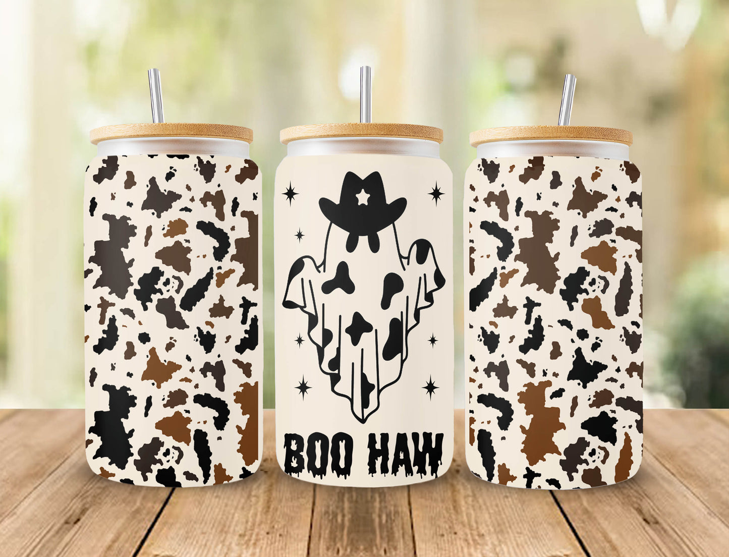 Boo Haw Cowboy Ghost, Retro Country Ghost Wild West, We Are Here For The Boos 16 oz Libbey Glass, Libbey Glasses Wrap Png Files