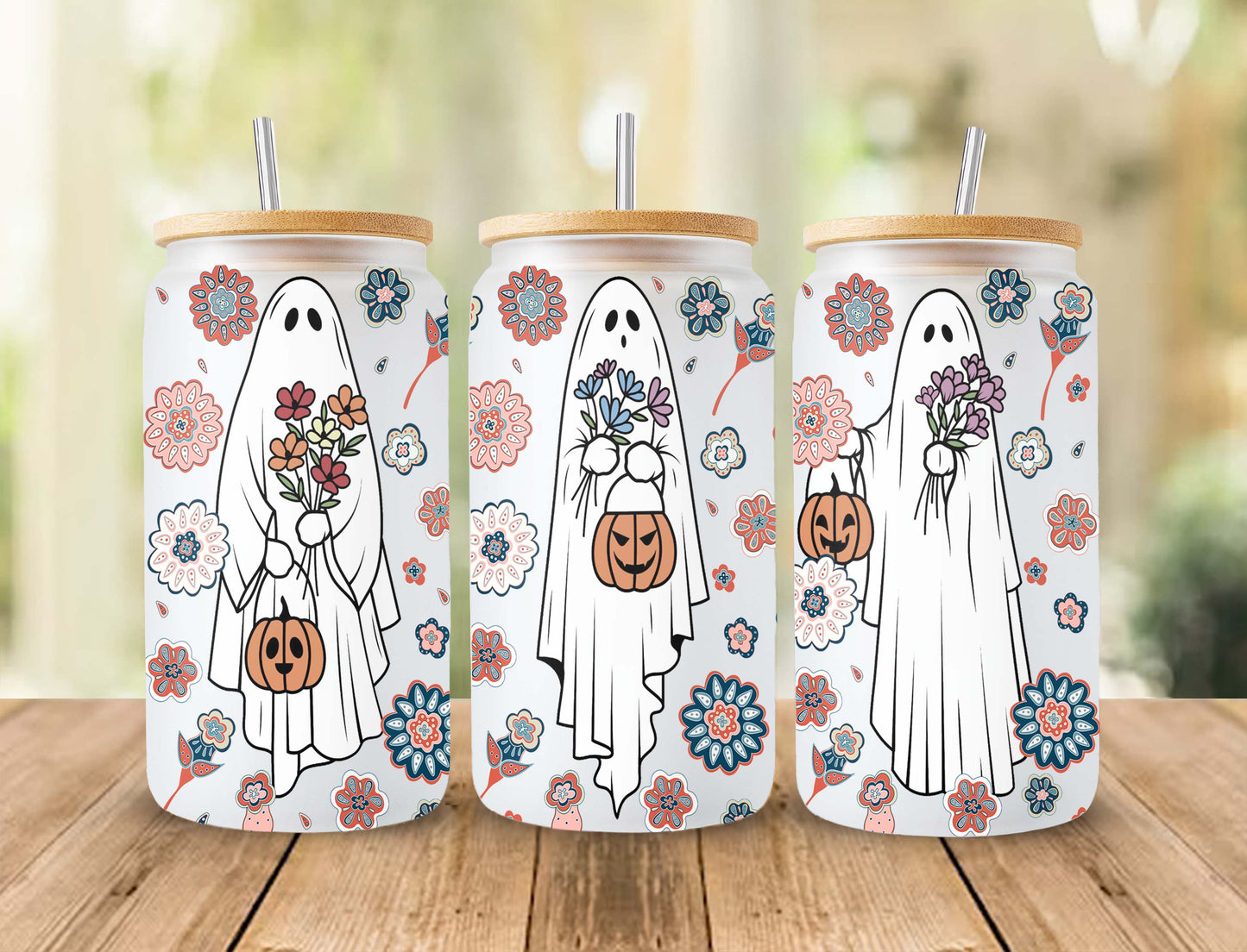 Halloween Bundle 16oz Libbey Glass Can Wrap, Spooky Season Glass Can, Retro Halloween Frosted Glass, Momster Spooky, Cute Ghost Libbey