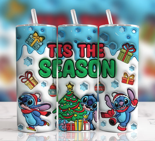 3D Inflated Cartoon Christmas Tumbler Wrap, Tis The Season Design Download PNG, 20 Oz Digital Tumbler Wrap, Merry Christmas, Xmas Vibes 1