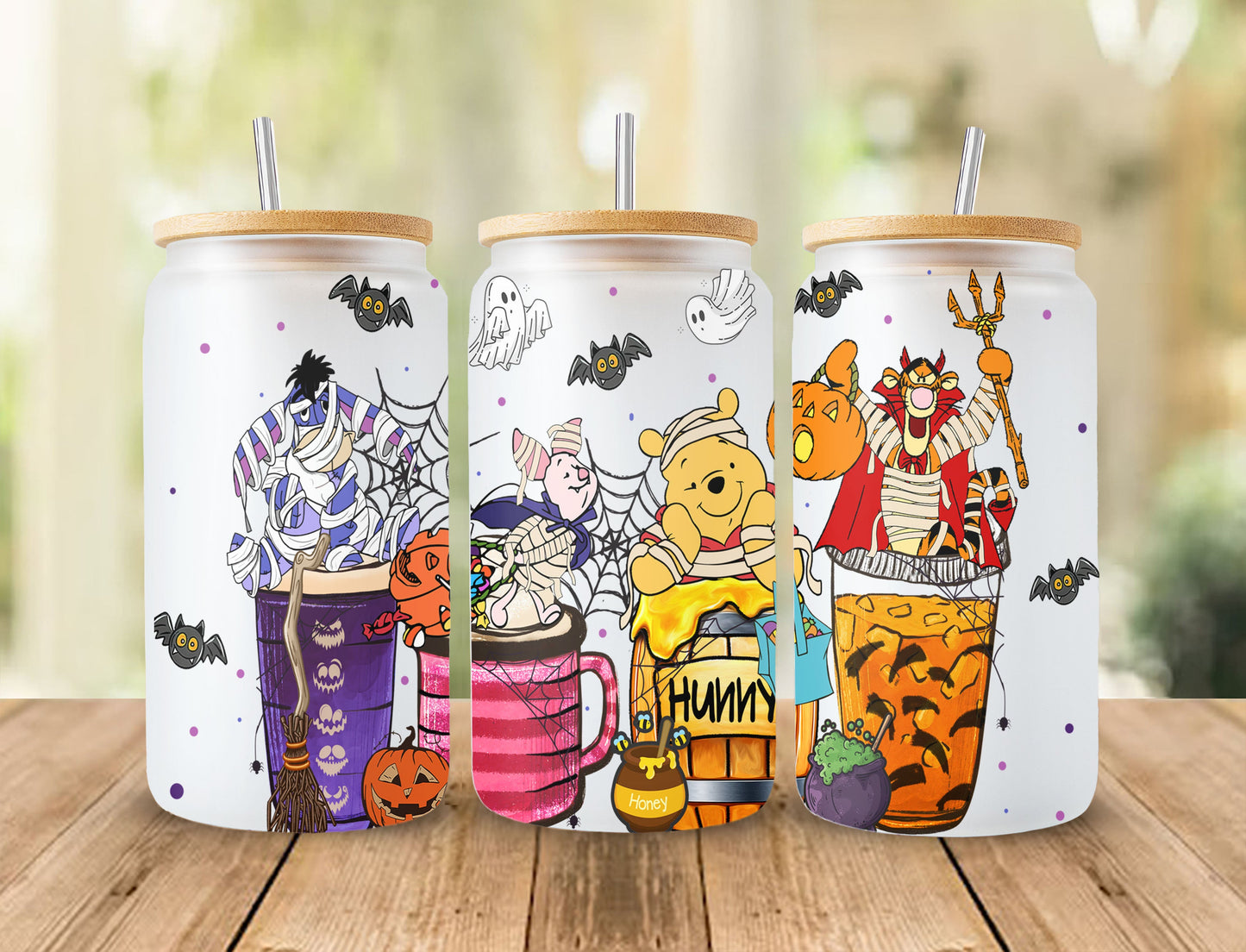 Winnie Halloween Designs 16oz Libbey Glass Can Tumbler, Hallothankmas Design Glass Can png,16oz Libbey Wrap PNG, Halloween Png 4