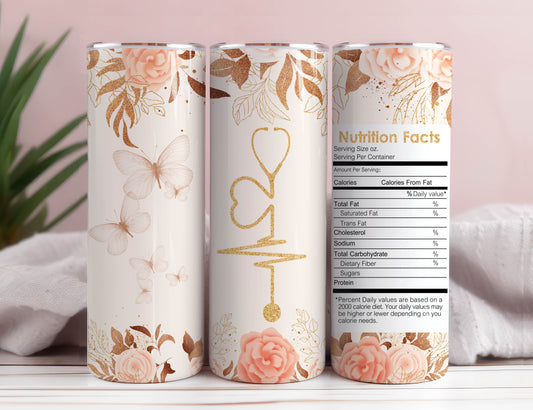 Nurse Nutrition Facts 20 oz Skinny Tumbler, Nurse Grey Hair Sublimation Design Template, Straight and Warped Design, PNG tumblers 3