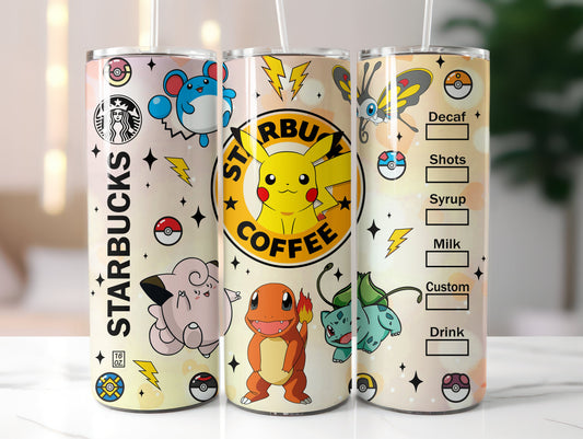 Cartoon Tumbler Wrap, Pokemon 20oz Sublimation Straight, Skinny Tumbler Design Wrap, PokemonTumbler Wrap, Tumbler Wrap, Png Instant Download - VartDigitals