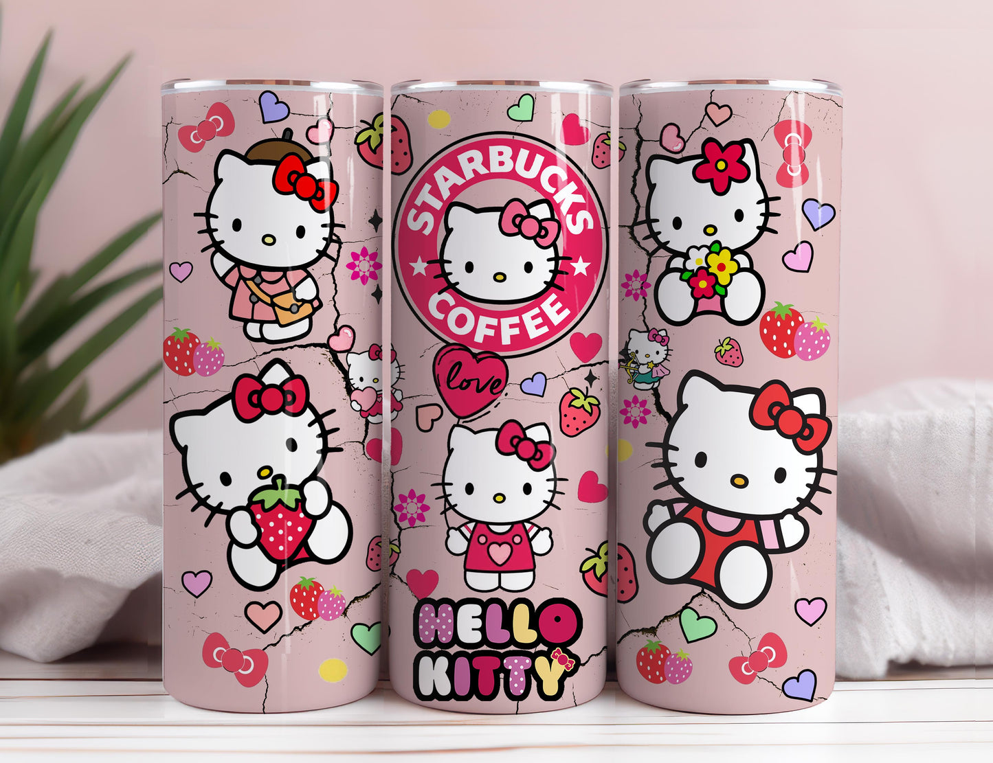 Kawaii Cat Tumbler, Cat Coffee, 20oz Straight Skinny Wrap, Cartoon Spring Flowers, Pink Cat Tumbler, Png Sublimation Design