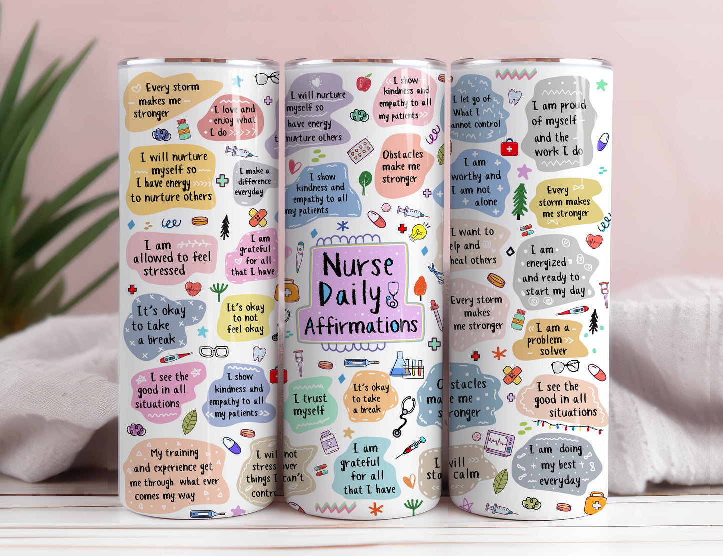 Daily Nurse Affirmations Inspirational Motivational Tumbler Wrap, 20 Oz Skinny Sublimation Tumbler Design PNG, Digital File Download