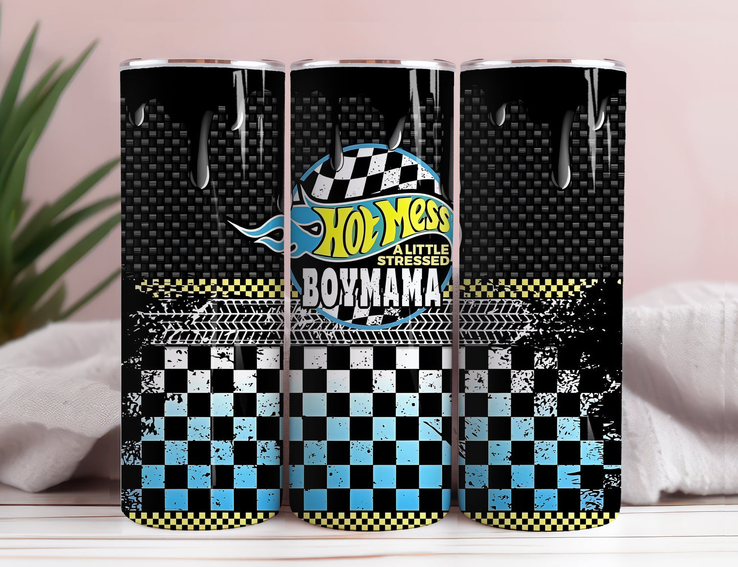 Hot Mess Boymama 20oz Skinny Tumbler, Race Mama Tumbler Png, Racing Sublimation Design, Race Flag Tumbler Wrap, Racer Gift, Digital Download - VartDigitals