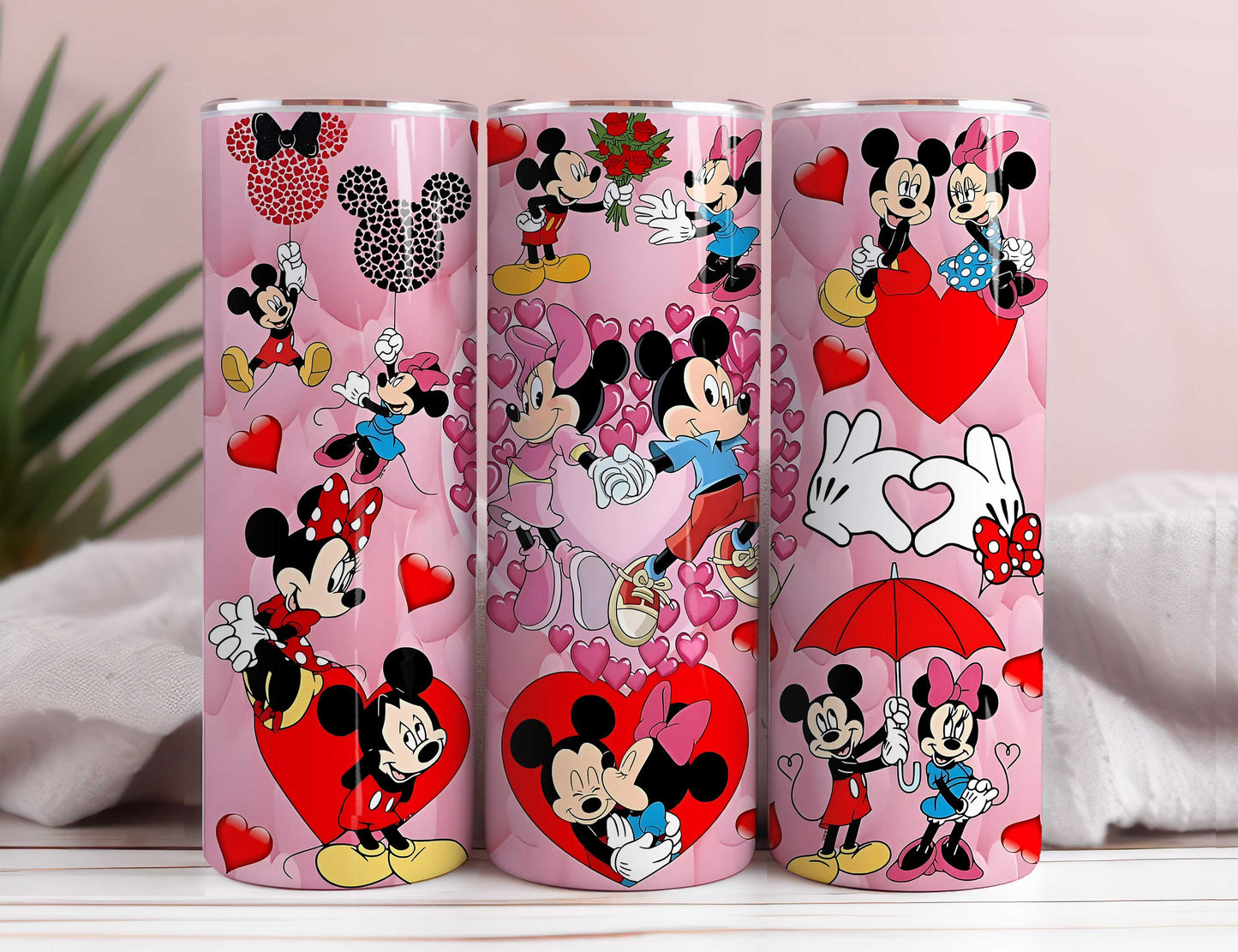 Happy Valentine Day Mouse 20oz Skinny Tumbler, Cartoon 20oz Tumbler Wrap Png, Valentine Coffee Tumbler Sublimation