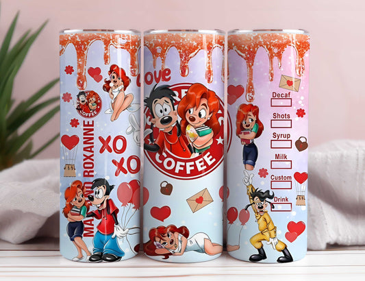 Happy Valentine Day 20oz Skinny Tumbler, Cartoon 20oz Tumbler Wrap Png, Puff Love XOXO Valentine Coffee Tumbler Sublimation