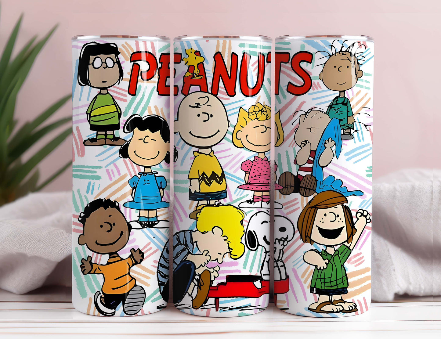 PEANUTS WATERCOLOR COLLAGE Design Tumbler wrap For 20oz Png, Sublimation- instant Digital Download