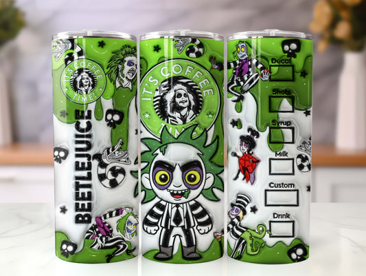 3D Inflated Horror Character Halloween Tumbler Wrap, Beetle Juice Horror 20oz Tumbler, Halloween Wrap, Halloween Beetlejuice Tumbler Wrap - VartDigitals