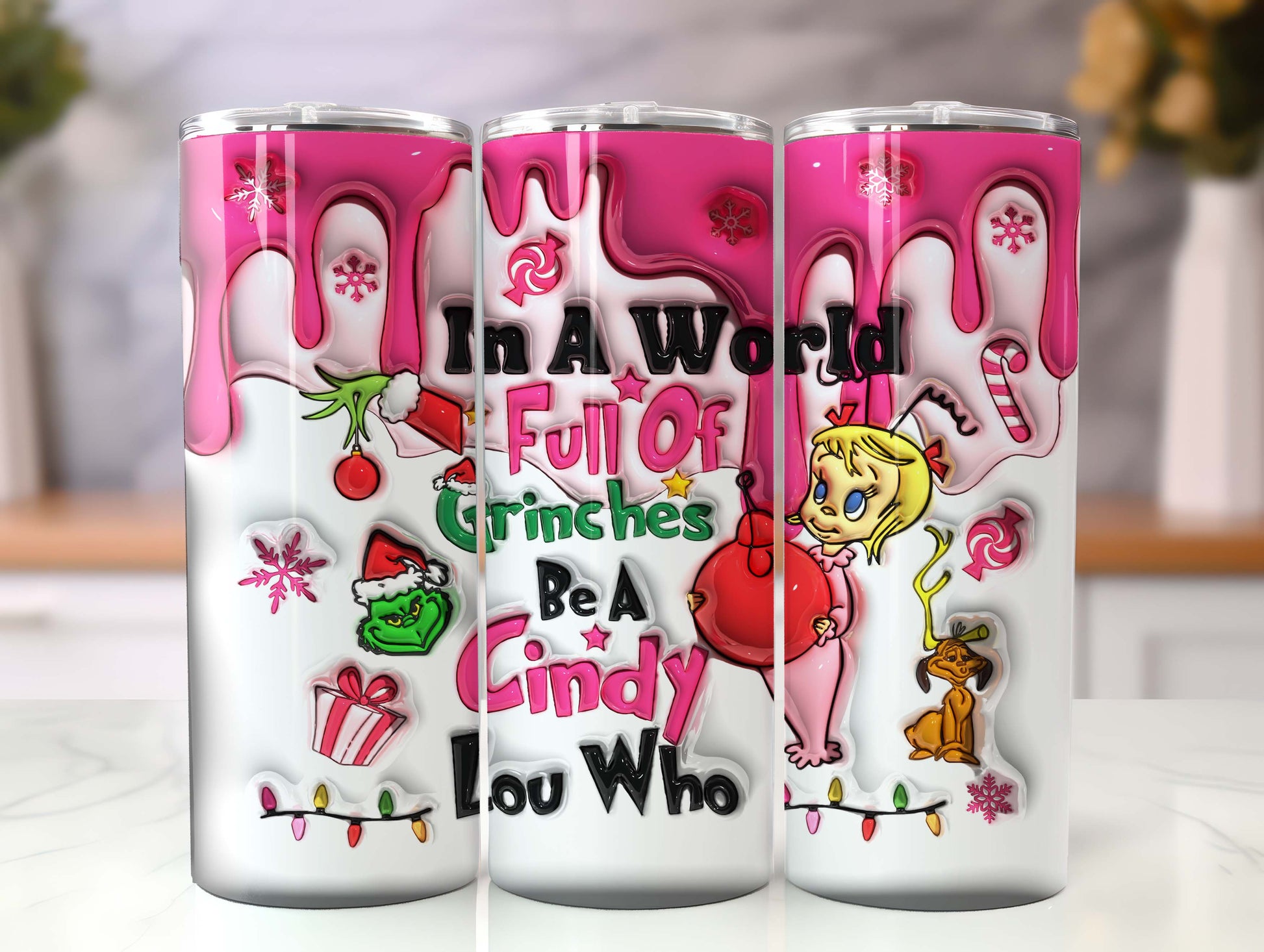 Inflated Christmas Tumbler Wrap, 3D Christmas Inflated Tumbler Wrap, Christmas Vibes, Christmas Tumbler, Pink Christmas Tumbler - VartDigitals